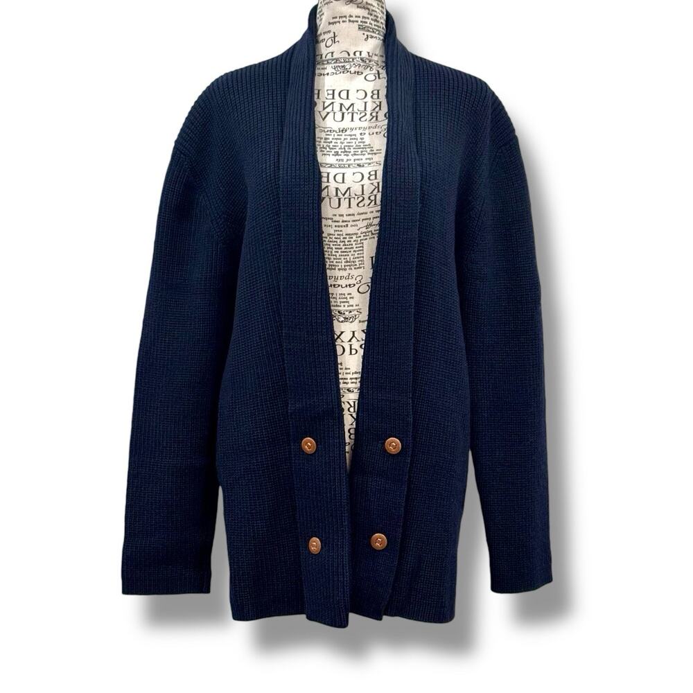 Vintage Calvin Klein Navy 100% Virgin Wool Chunky Open Front Cardigan Size S / M